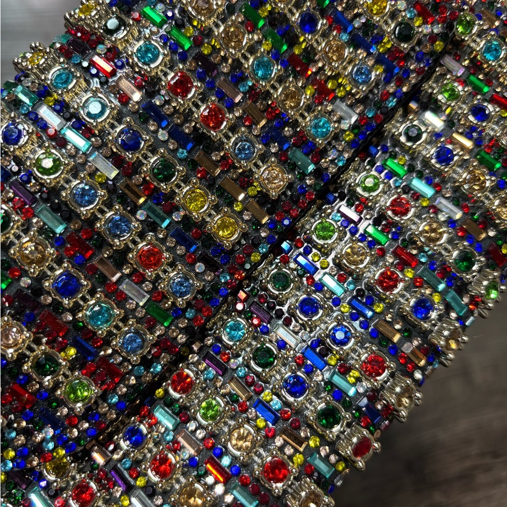 Elegant Multicolor Rhinestone Clutch with Gold Chain - Picture 4 of 10